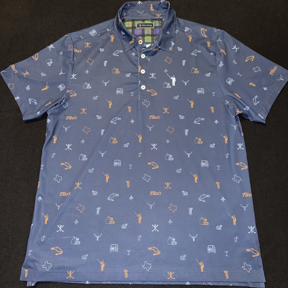 William Murray Polo Shirt Blue Tito's Vodka  Recipe For Success Mens Large